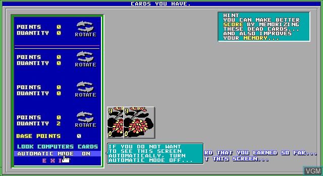 In-game screen of the game 1995Card+ on MS-DOS