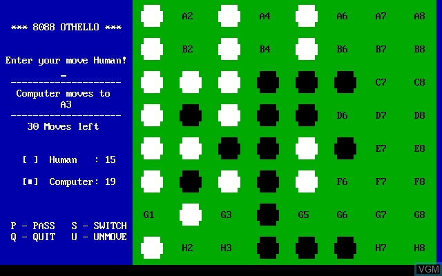 In-game screen of the game 8088 Othello on MS-DOS