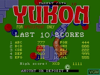 Title screen of the game Yukon on MAME