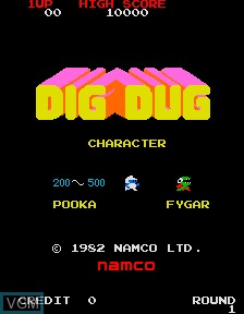 Title screen of the game Dig Dug on MAME