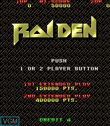 Menu screen of the game Raiden on MAME