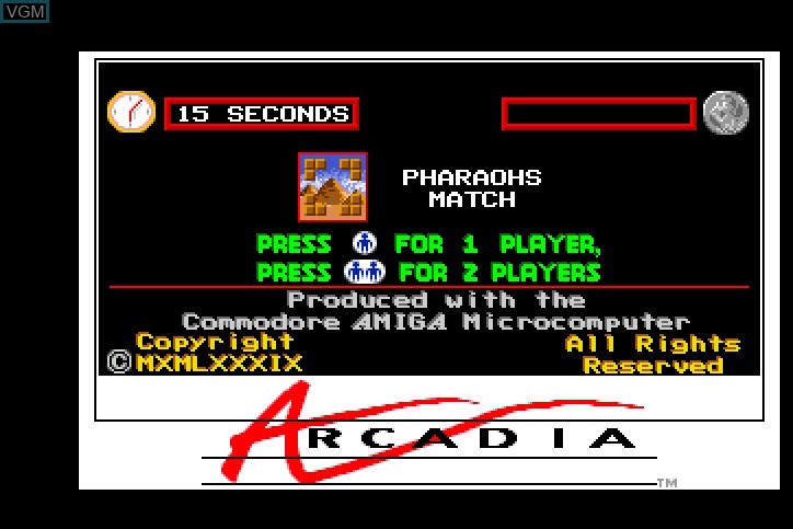 Menu screen of the game Pharaohs Match on MAME