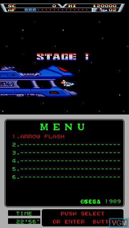 Menu screen of the game MegaTech - Arrow Flash on MAME