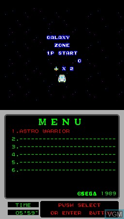 Menu screen of the game MegaTech - Astro Warrior on MAME