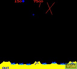 In-game screen of the game Missile Command on MAME