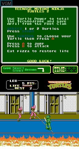 In-game screen of the game PlayChoice-10 - Teenage Mutant Ninja Turtles II on MAME