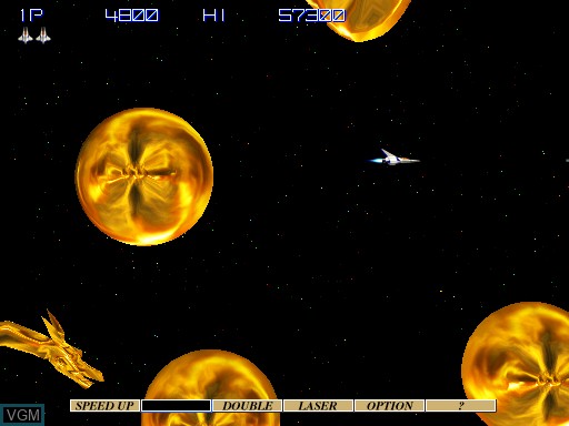 In-game screen of the game Gradius IV - Fukkatsu on MAME