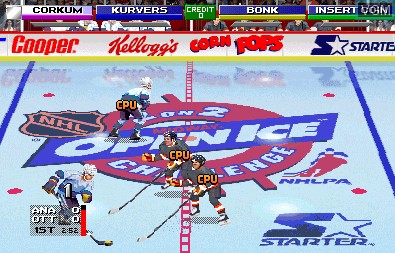 In-game screen of the game 2 on 2 Open Ice Challenge on MAME