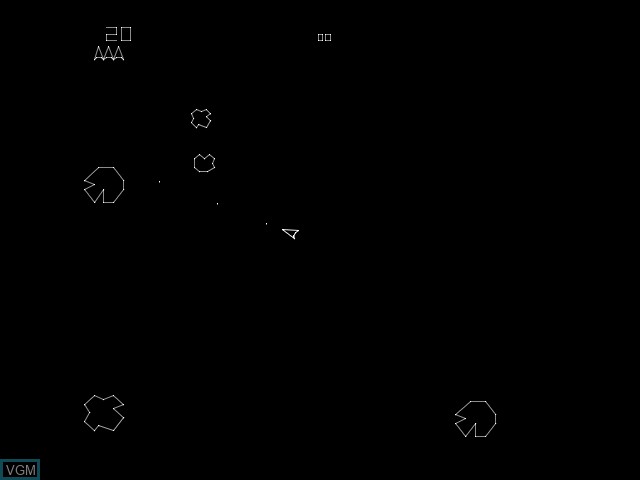 In-game screen of the game Asteroids on MAME