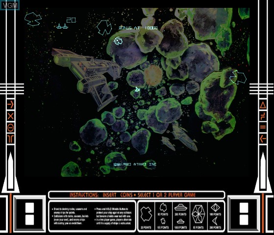In-game screen of the game Asteroids Deluxe on MAME