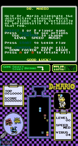In-game screen of the game PlayChoice-10 - Dr. Mario on MAME