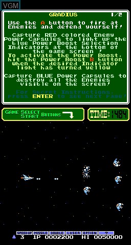 In-game screen of the game PlayChoice-10 - Gradius on MAME