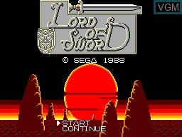 Title screen of the game Lord of the Sword on Sega Master System