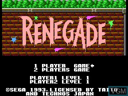 Title screen of the game Renegade on Sega Master System
