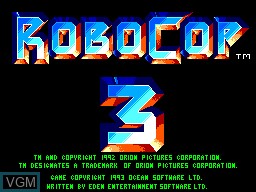 Title screen of the game RoboCop 3 on Sega Master System