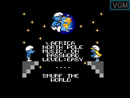 Title screen of the game Smurfs Travel the World, The on Sega Master System