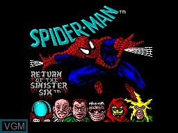 Title screen of the game Spider-Man - Return of the Sinister Six on Sega Master System