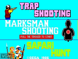 Title screen of the game Marksman Shooting / Trap Shooting / Safari Hunt on Sega Master System