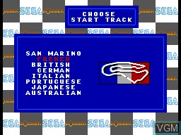 Menu screen of the game F1 on Sega Master System