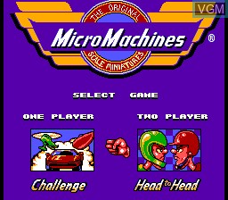 Menu screen of the game Micro Machines on Sega Master System