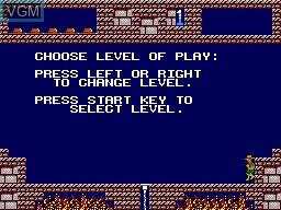 Menu screen of the game Montezuma's Revenge - Featuring Panama Joe on Sega Master System