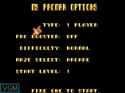Menu screen of the game Ms. Pac-Man on Sega Master System