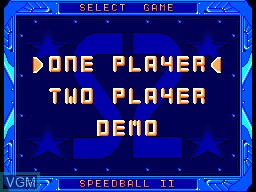Menu screen of the game Speedball 2 on Sega Master System