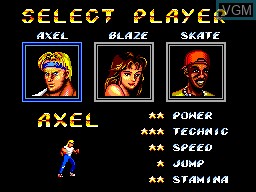 Menu screen of the game Streets of Rage II on Sega Master System