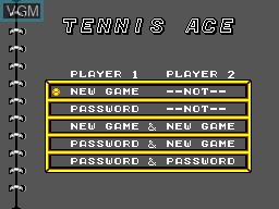 Menu screen of the game Tennis Ace on Sega Master System