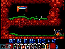 In-game screen of the game Lemmings on Sega Master System