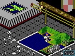 In-game screen of the game Populous on Sega Master System