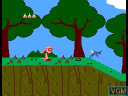 In-game screen of the game Quest for the Shaven Yak Starring Ren & Stimpy on Sega Master System