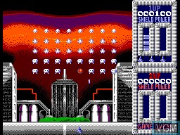 In-game screen of the game Super Space Invaders on Sega Master System