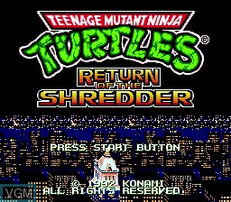 Title screen of the game Teenage Mutant Ninja Turtles - Return of the Shredder on Sega Megadrive