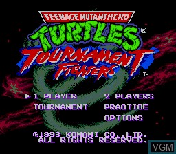 Title screen of the game Teenage Mutant Hero Turtles - Tournament Fighters on Sega Megadrive