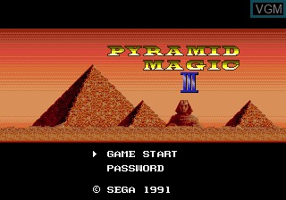 Title screen of the game Pyramid Magic III on Sega Megadrive