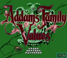 Title screen of the game Addams Family Values on Sega Megadrive