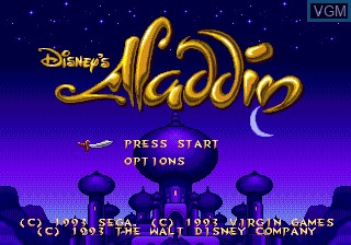 Title screen of the game Aladdin on Sega Megadrive