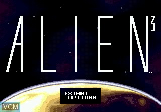 Title screen of the game Alien 3 on Sega Megadrive