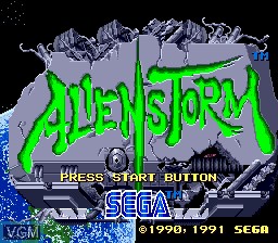 Title screen of the game Alien Storm on Sega Megadrive