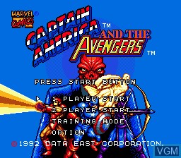 Title screen of the game Captain America and the Avengers on Sega Megadrive