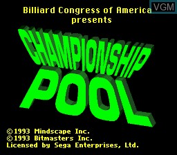 Title screen of the game Championship Pool on Sega Megadrive