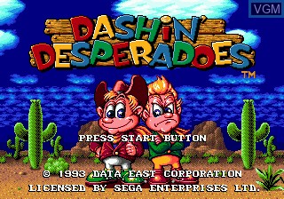 Title screen of the game Dashin' Desperadoes on Sega Megadrive