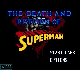 Title screen of the game Death and Return of Superman, The on Sega Megadrive