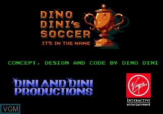 Title screen of the game Dino Dini's Soccer on Sega Megadrive
