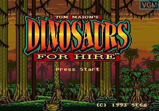 Title screen of the game Tom Mason's Dinosaurs for Hire on Sega Megadrive