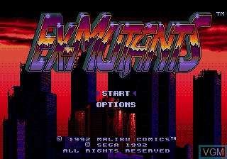 Title screen of the game Ex-Mutants on Sega Megadrive
