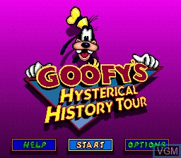 Title screen of the game Goofy's Hysterical History Tour on Sega Megadrive