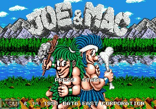 Title screen of the game Joe & Mac on Sega Megadrive