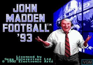 Title screen of the game John Madden Football '93 on Sega Megadrive